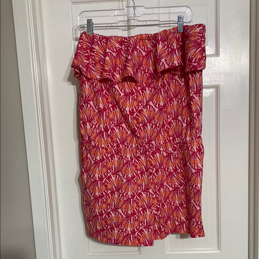Vineyard Vines Pink and Orange Ruffled  Strapless Romper Size Large